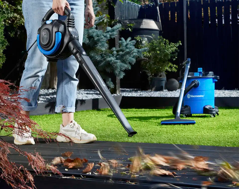 Vacmaster garden and outdoor leaf blower on wooden decking