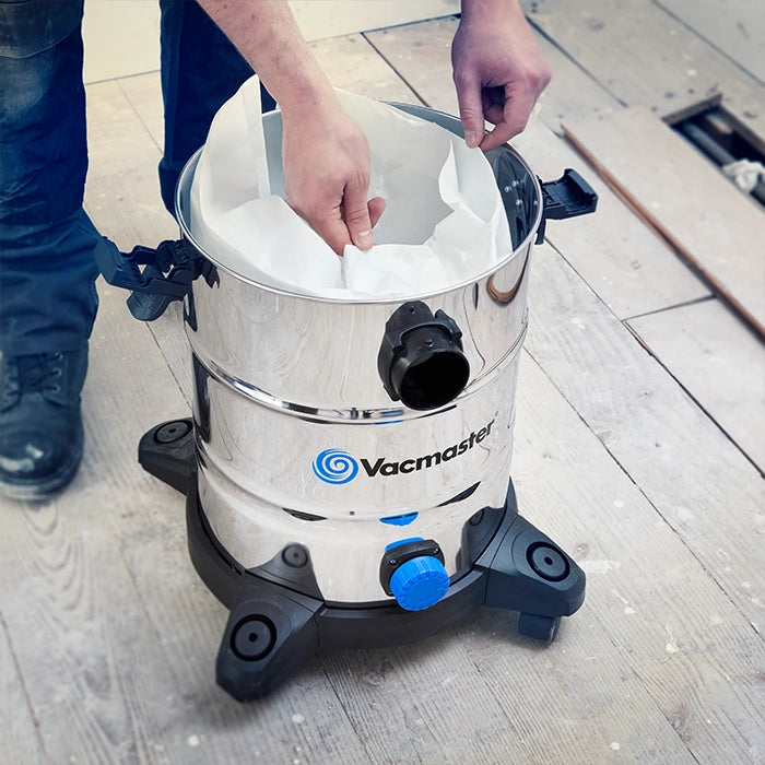 Vacmaster Standard Dust Bag being fitted in a Power 30 Wet and Dry Vacuum cleaner